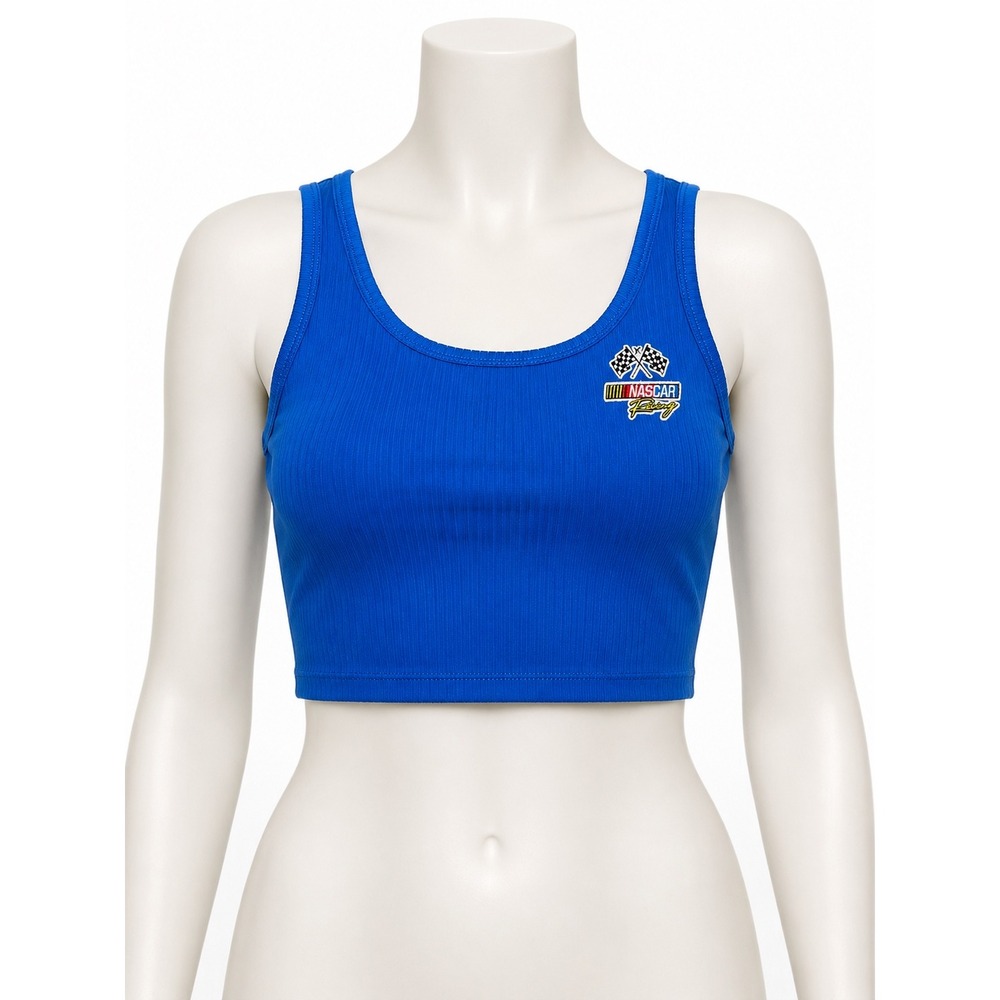 Hurley x NASCAR Womens Ribbed Crop Tank Top Blue Racing Biker Athletic Small